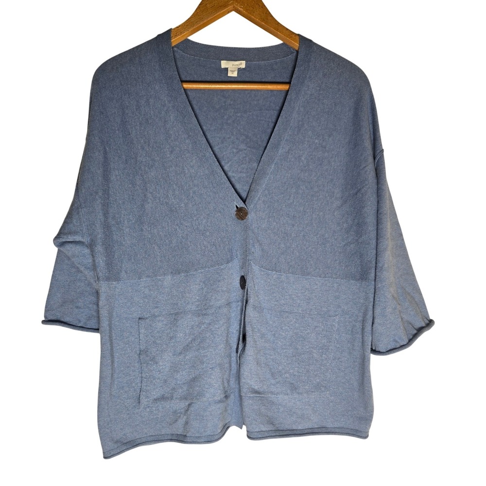 Pure Jill Cardigan Sweater Oversized XS Cotton Cashmere Boxy Pastel Coastal